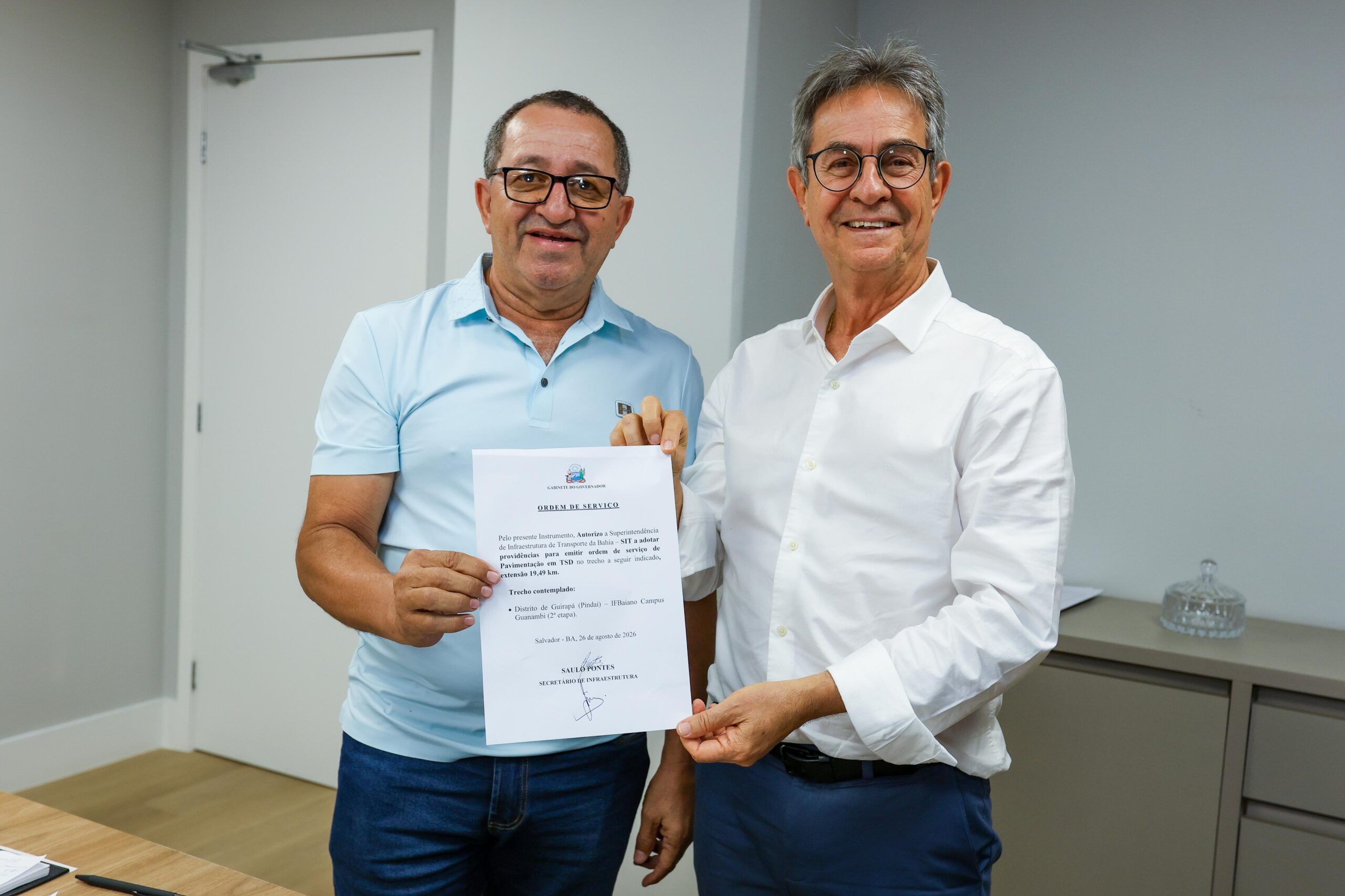 Pindaí confirma ordem de serviço para pavimentação de trecho entre Guirapá, Tanque e IF Baiano